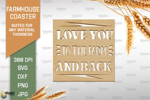 Farmhouse Coaster SVG. Wooden Coaster Laser Cut SVG Evgenyia Guschina 