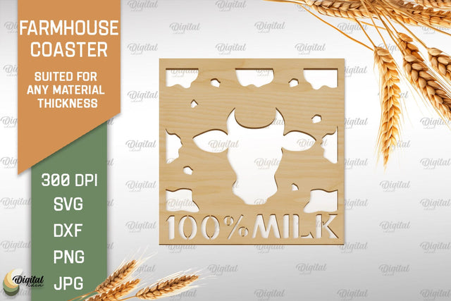 Farmhouse Coaster SVG. Wooden Coaster Laser Cut SVG Evgenyia Guschina 
