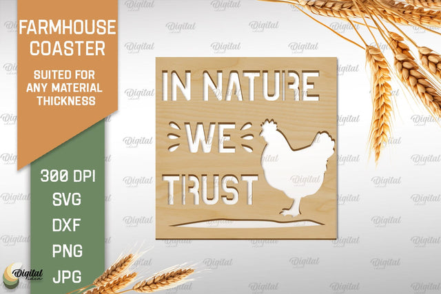 Farmhouse Coaster SVG. Wooden Coaster Laser Cut SVG Evgenyia Guschina 