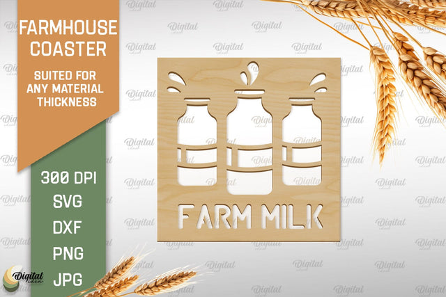 Farmhouse Coaster SVG. Wooden Coaster Laser Cut SVG Evgenyia Guschina 
