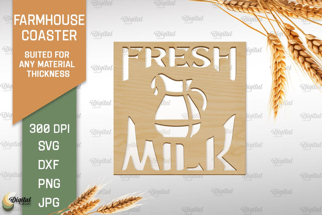 Farmhouse Coaster SVG. Wooden Coaster Laser Cut SVG Evgenyia Guschina 