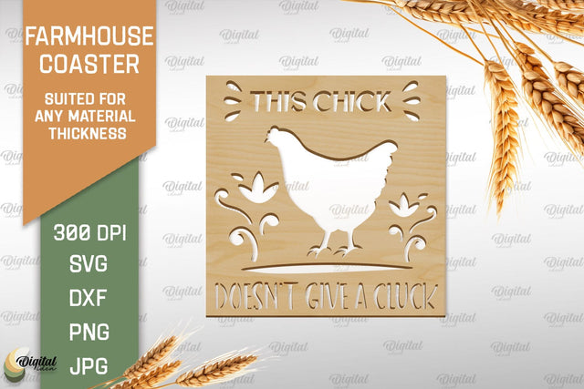 Farmhouse Coaster SVG. Wooden Coaster Laser Cut SVG Evgenyia Guschina 