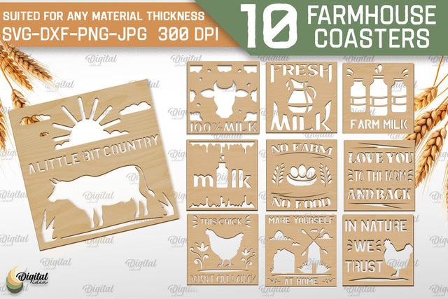 Farmhouse Coasters SVG Bundle. Wooden Coasters Laser Cut SVG Evgenyia Guschina 