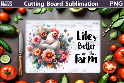 Farmhouse Cutting Board | Farm Chicken Cutting Board Sublimation WatercolorColorDream 
