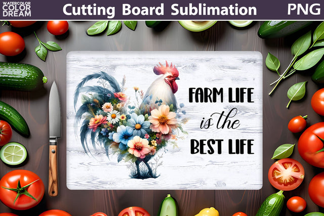 Farmhouse Cutting Board | Farm Rooster Cutting Board Sublimation WatercolorColorDream 