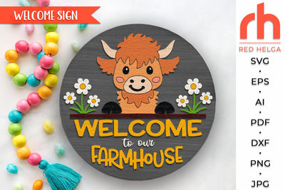 Farmhouse Door Sign SVG, Cute Baby Highland Cow Cut File SVG RedHelgaArt 