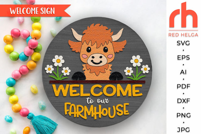 Farmhouse Door Sign SVG, Cute Baby Highland Cow Cut File SVG RedHelgaArt 