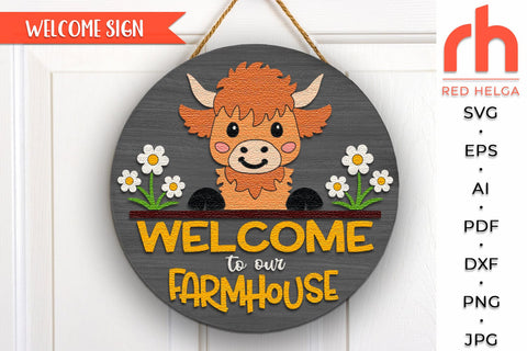 Farmhouse Door Sign SVG, Cute Baby Highland Cow Cut File SVG RedHelgaArt 