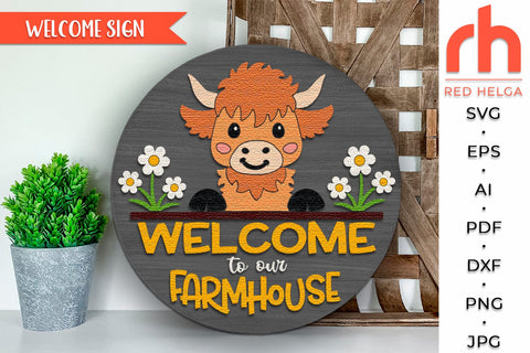Farmhouse Door Sign SVG, Cute Baby Highland Cow Cut File SVG RedHelgaArt 