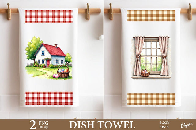 Farmhouse Easter Dish Towel Sublimation. Easter Towel PNG Sublimation Olga Terlyanskaya 