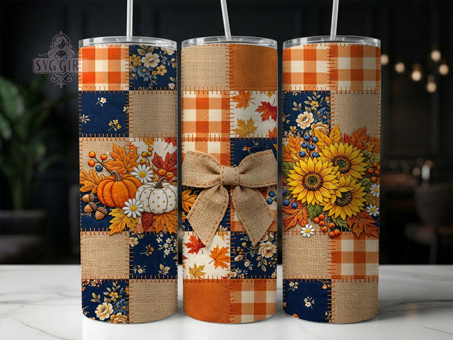 Farmhouse Fall Quilt 20oz Tumbler, Farmhouse Fall, Fall Quilt, Quilt Tumbler, 20oz Tumbler, Farmhouse Tumbler, Fall Tumbler, Tumbler Wrap Sublimation SvggirlplusArt 