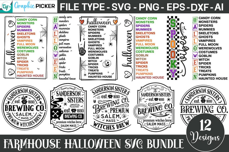 Farmhouse Halloween SVG Bundle, Halloween SVG Bundle PNG SVG DesignPlante 503 