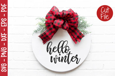 Farmhouse Hello Winter Round Sign Style 1 SVG Design SVG Digital Clipart Deals 