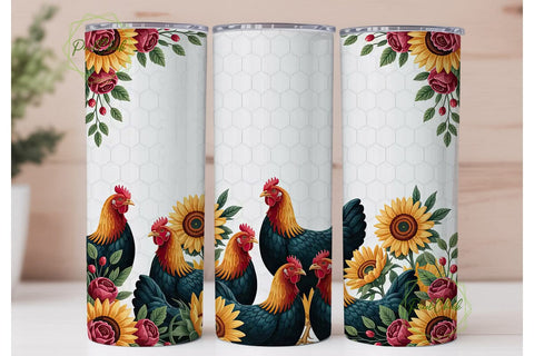 Farmhouse Hen Floral Tumbler Wrap Sublimation PixelChick 