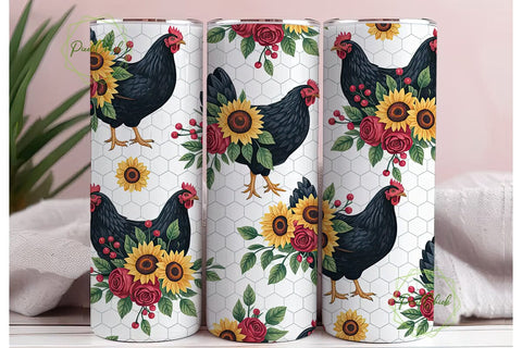 Farmhouse Hen Floral Tumbler Wrap Sublimation PixelChick 