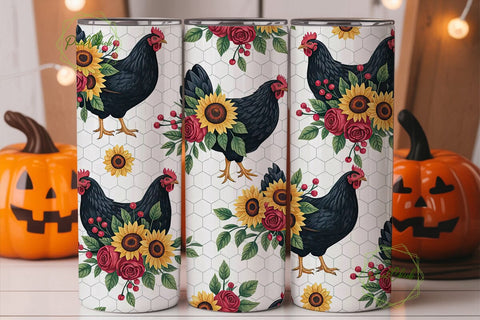 Farmhouse Hen Floral Tumbler Wrap Sublimation PixelChick 