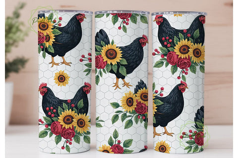 Farmhouse Hen Floral Tumbler Wrap Sublimation PixelChick 