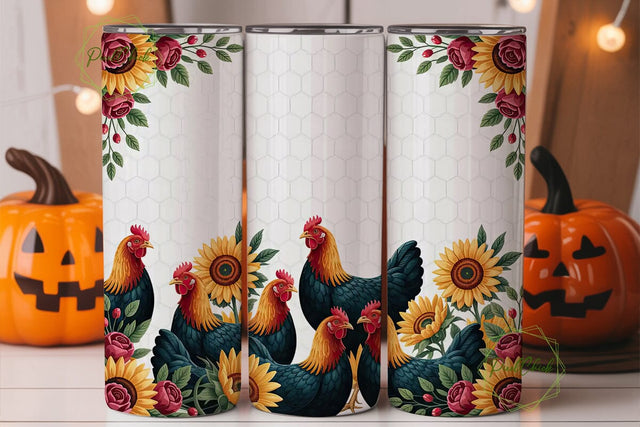 Farmhouse Hen Floral Tumbler Wrap Sublimation PixelChick 