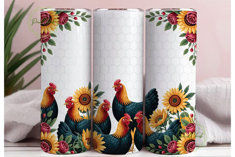 Farmhouse Hen Floral Tumbler Wrap Sublimation PixelChick 
