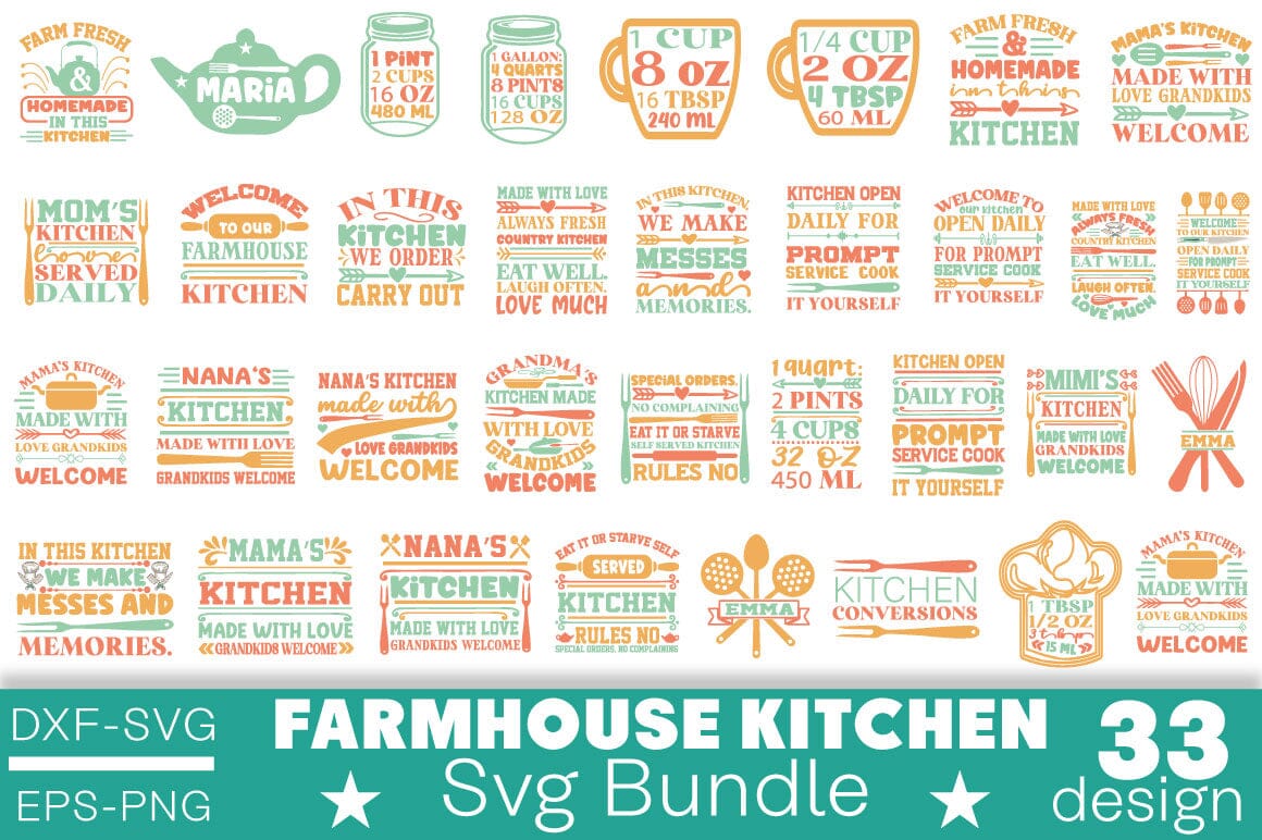 Farmhouse Tea Towel  Kitchen SVG Set - So Fontsy