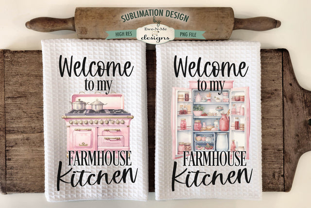 Farmhouse Kitchen Towel Sublimation Design - Pink Kitchen Sublimation Ewe-N-Me Designs 