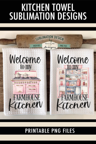 Farmhouse Kitchen Towel Sublimation Design - Pink Kitchen Sublimation Ewe-N-Me Designs 
