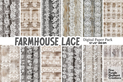 Farmhouse Lace Digital Paper | Wood and Lace Pattern Digital Pattern Fine Purple Elephant Creations 