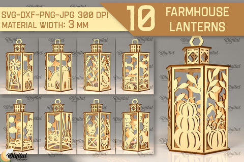 Farmhouse Lanterns SVG Bundle. Candle Holders Laser Cut SVG Evgenyia Guschina 