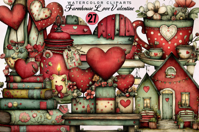 Farmhouse Love Valentine Clipart Bundle. Sublimation SVGArt 
