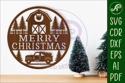Farmhouse Merry Christmas wall sign svg laser cut SVG APInspireddesigns 