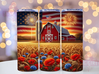 Farmhouse Patriotic July 4th Flag Tumbler, Farmhouse 4th of July, Patriotic Farm Tumbler, USA Flag Sublimation, 20oz July 4th Wrap, Independence Day Farm Design, Red White Blue Farm Tumbler Sublimation SvggirlplusArt 