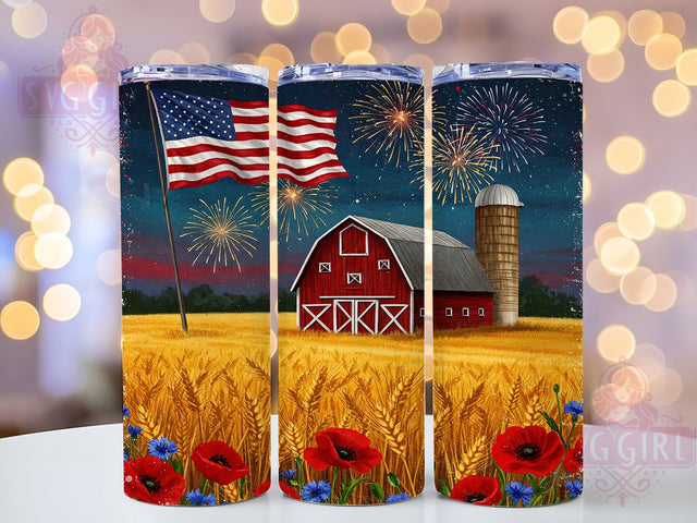 Farmhouse Patriotic July 4th Flag Tumbler, Farmhouse 4th of July, Patriotic Farm Tumbler, USA Flag Sublimation, 20oz July 4th Wrap, Independence Day Farm Design, Red White Blue Farm Tumbler Sublimation SvggirlplusArt 