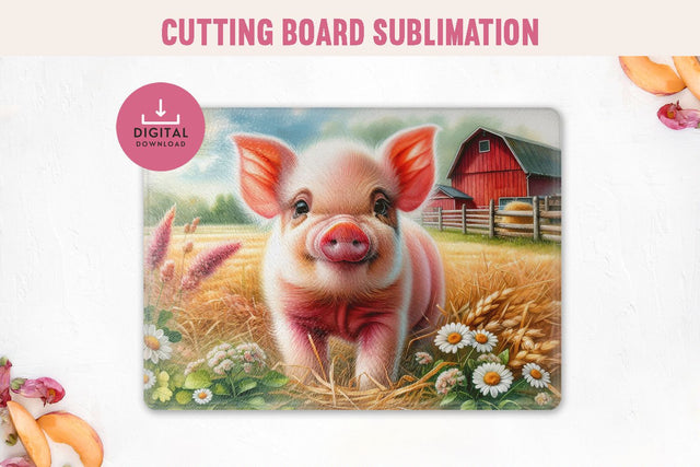 Farmhouse Pig Cutting Board Sublimation PNG Sublimation BijouBay 