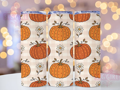 Farmhouse Pumpkin Gingham 20oz Tumbler, Pumpkin Gingham Motif, Farmhouse Art Design, Autumn Theme, Rustic Accent, Cozy Charm, Sublimation Wrap, 20oz Tumbler Sublimation SvggirlplusArt 