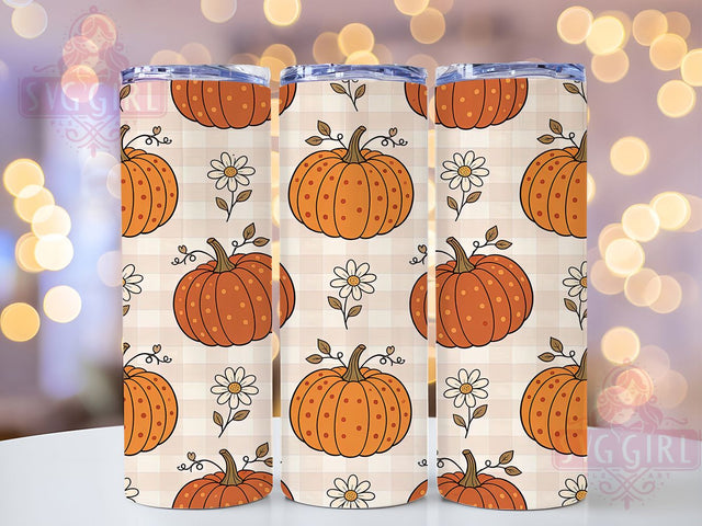 Farmhouse Pumpkin Gingham 20oz Tumbler, Pumpkin Gingham Motif, Farmhouse Art Design, Autumn Theme, Rustic Accent, Cozy Charm, Sublimation Wrap, 20oz Tumbler Sublimation SvggirlplusArt 