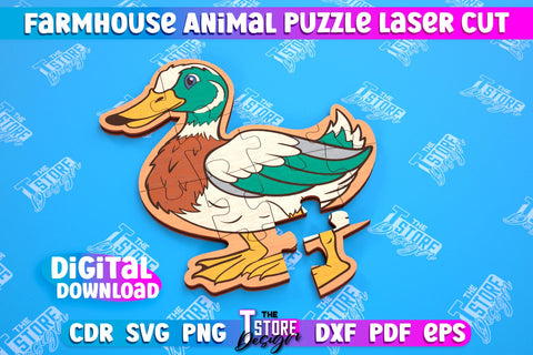 Farmhouse Puzzle Bundle | Animals Shape Puzzle Template | Baby Game | Wooden Design | CNC Files SVG The T Store Design 