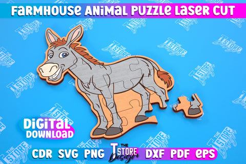 Farmhouse Puzzle Bundle | Animals Shape Puzzle Template | Baby Game | Wooden Design | CNC Files SVG The T Store Design 