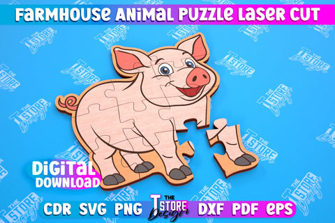 Farmhouse Puzzle Bundle | Animals Shape Puzzle Template | Baby Game | Wooden Design | CNC Files SVG The T Store Design 