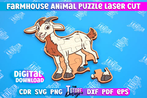 Farmhouse Puzzle Bundle | Animals Shape Puzzle Template | Baby Game | Wooden Design | CNC Files SVG The T Store Design 