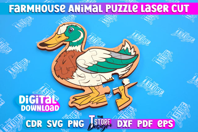 Farmhouse Puzzle | Duck Shape Puzzle Template | Baby Game | Wooden Design | CNC File SVG The T Store Design 