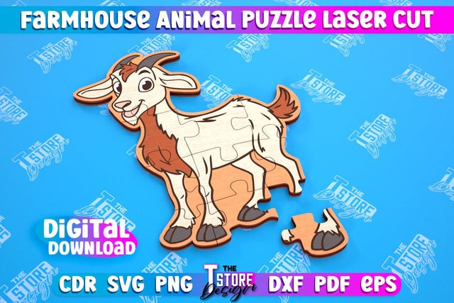 Farmhouse Puzzle | Goat Shape Puzzle Template | Baby Game | Wooden Design | CNC File SVG The T Store Design 