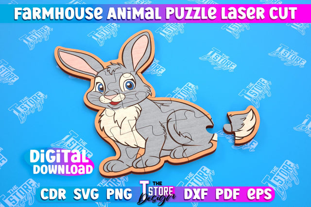 Farmhouse Puzzle | Hare Shape Puzzle Template | Baby Game | Wooden Design | CNC File SVG The T Store Design 