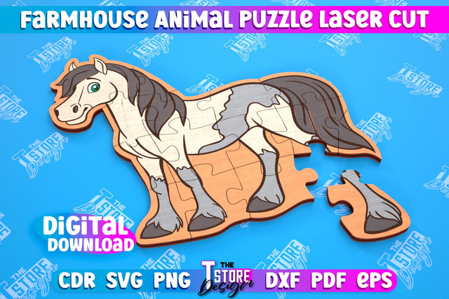 Farmhouse Puzzle | Horse Shape Puzzle Template | Baby Game | Wooden Design | CNC File SVG The T Store Design 