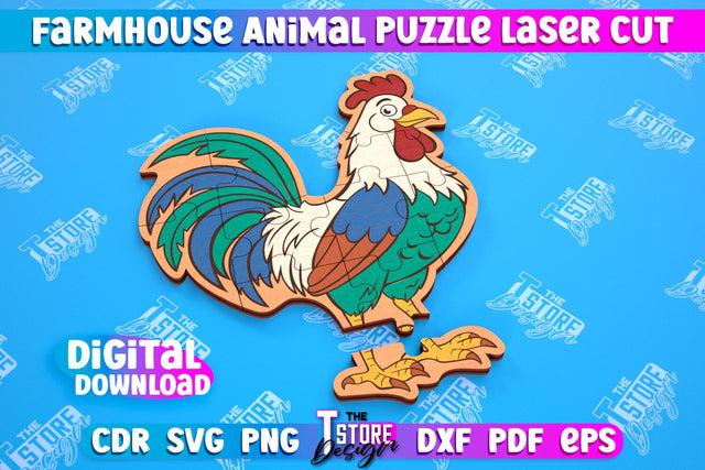 Farmhouse Puzzle | Rooster Shape Puzzle Template | Baby Game | Wooden Design | CNC File SVG The T Store Design 