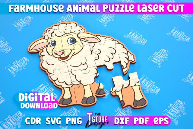 Farmhouse Puzzle | Sheep Shape Puzzle Template | Baby Game | Wooden Design | CNC File SVG The T Store Design 