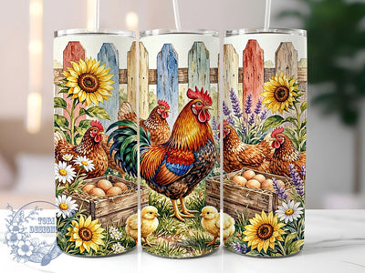 Farmhouse Rooster Charm 20oz Tumbler, Rooster Motif, Farmhouse Theme, Charm Accent, Rustic Art Design, Cozy Flair, Sublimation Wrap, 20oz Tumbler Sublimation ToriDesigns 