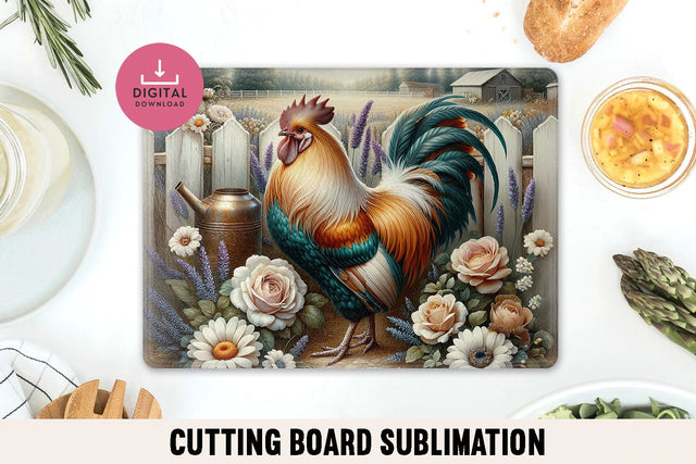 Farmhouse Rooster Cutting Board Sublimation PNG Sublimation BijouBay 