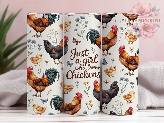 Farmhouse Rooster Girl 20oz Tumbler, Farmhouse Style, Rooster Motif, Country Charm, Rustic Design, Whimsical Girl, Skinny Tumbler, Sublimation PNG Sublimation Li Zamperini 