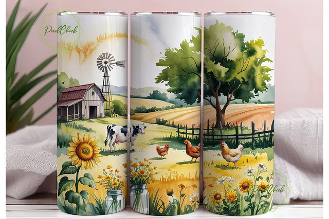 Farmhouse Sunflower Meadow 20oz Tumbler Sublimation PixelChick 
