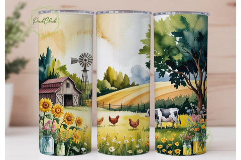 Farmhouse Sunflower Meadow 20oz Tumbler Sublimation PixelChick 